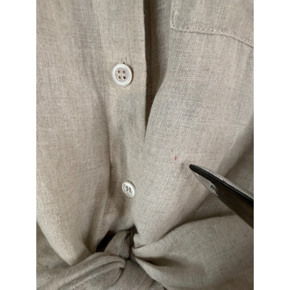 Theory Hekanina Shirt Womens M Beige Linen Tie Front Short Sleeve Minimalist - Picture 6 of 8